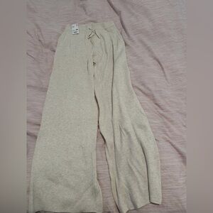 Uniqlo Washable Knit Ribbed Pants Natural Large NWT